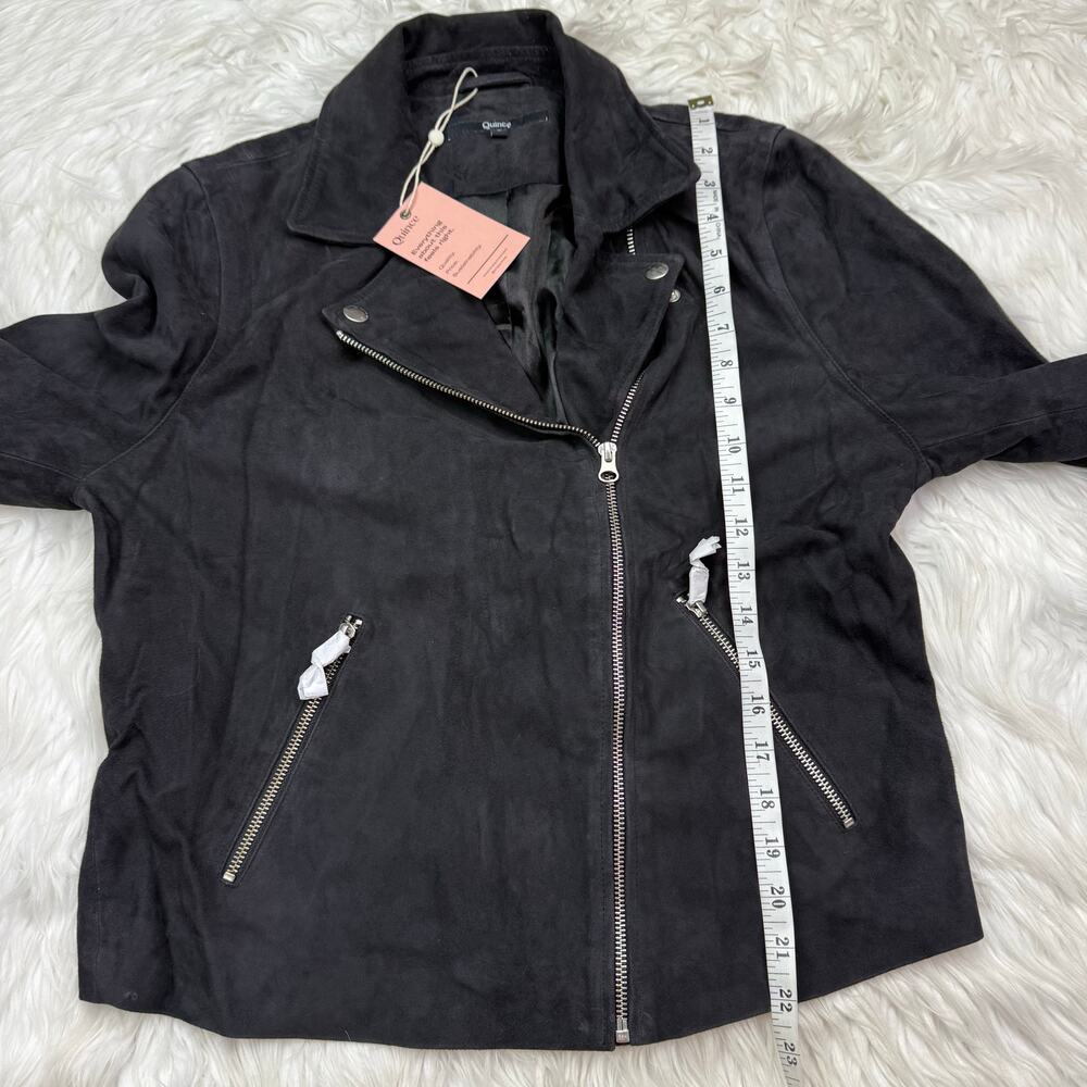 Quince 100% Suede Biker Jacket Charcoal Black Size L Goat Leather Classic NWT - Picture 12 of 16